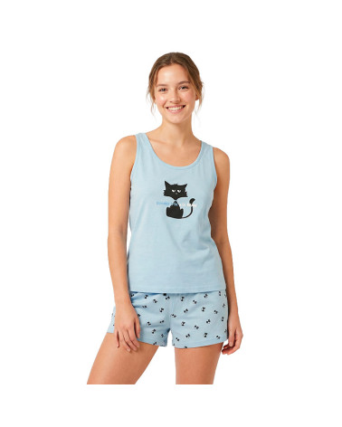 Pijama Tirantes Verano Mujer Algodón Gatito a precio barato