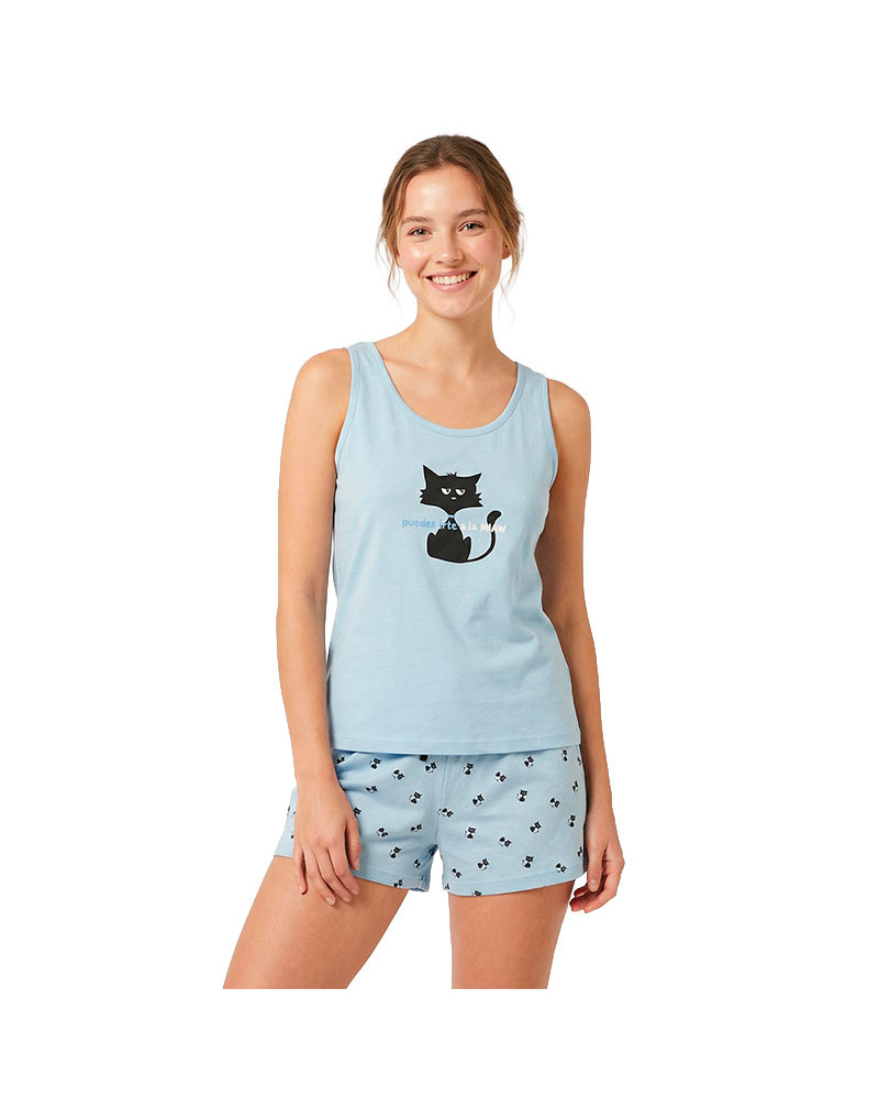 Pijama Tirantes Verano Mujer Algodón Gatito a precio barato