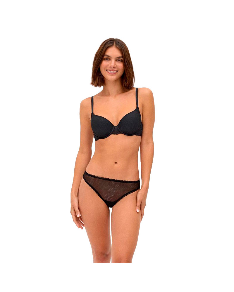 Conjunto Lencería Triángulo con Aro con Relleno + Braga Midi Encaje