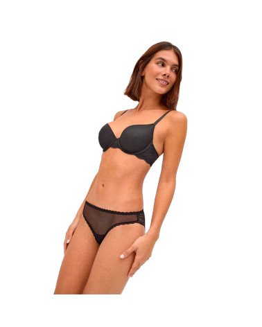 Conjunto Lencería Triángulo con Aro con Relleno + Braga Midi Encaje
