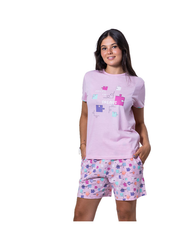 Pijama Interlock Verano Mujer Estampado Puzle a precio barato