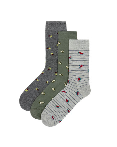 Pack 3 calcetines altos de bambú hombre estampado frutas baratos