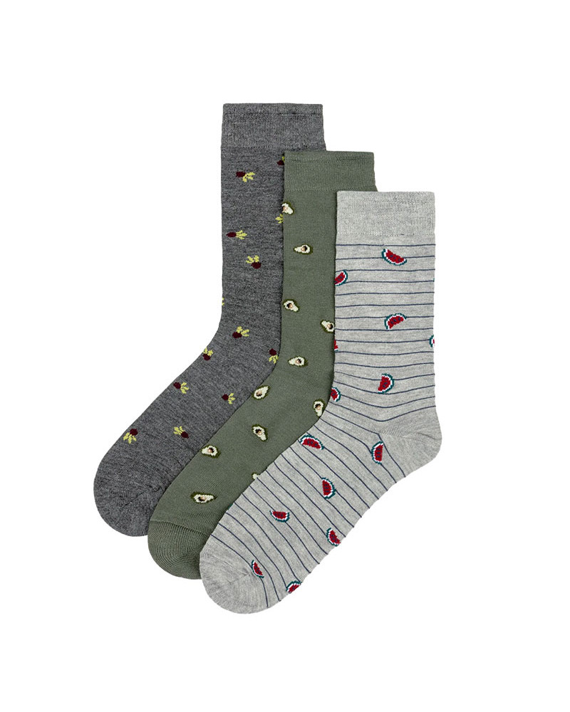 Pack 3 calcetines altos de bambú hombre estampado frutas baratos
