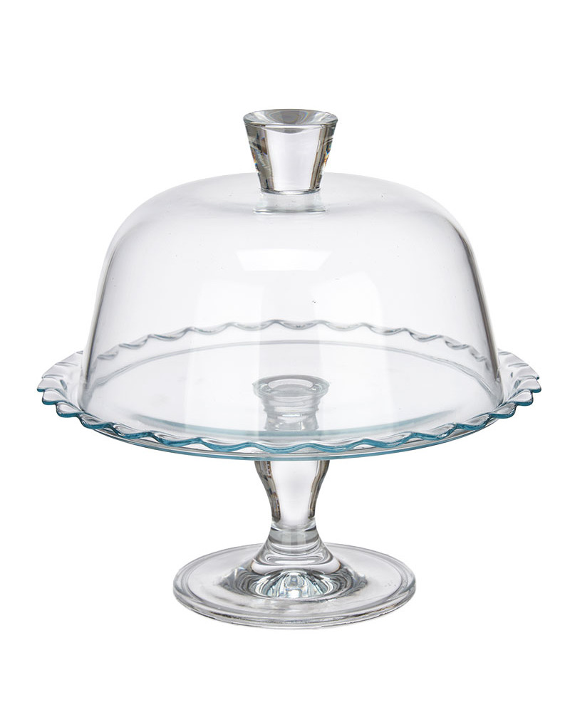 Tartera de cristal con pie y tapa 26 cm elegante a precio barato