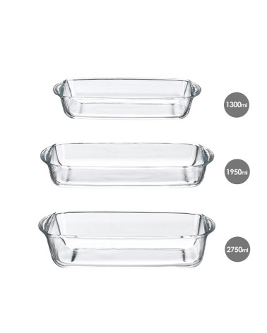 Pack 3 bandejas Borcam vidrio horno diferentes tamaños a precio barato