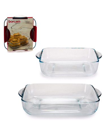 Pack 2 bandejas Borcam cuadradas vidrio horno a precio barato