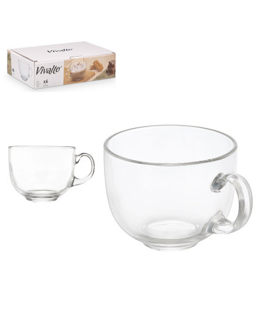 Juego 6 Tazones Desayuno Cristal Jumbo Asa 470 Ml