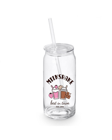 Vaso cristal con tapa y pajita Milkshake  600 ml