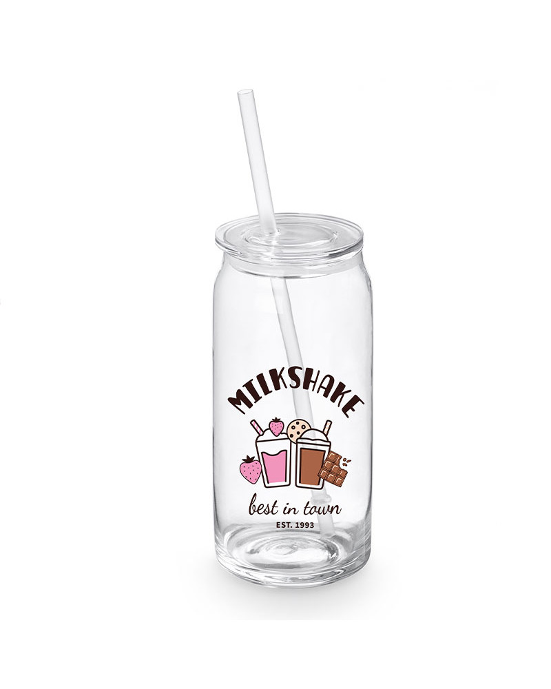 Vaso cristal con tapa y pajita Milkshake  600 ml