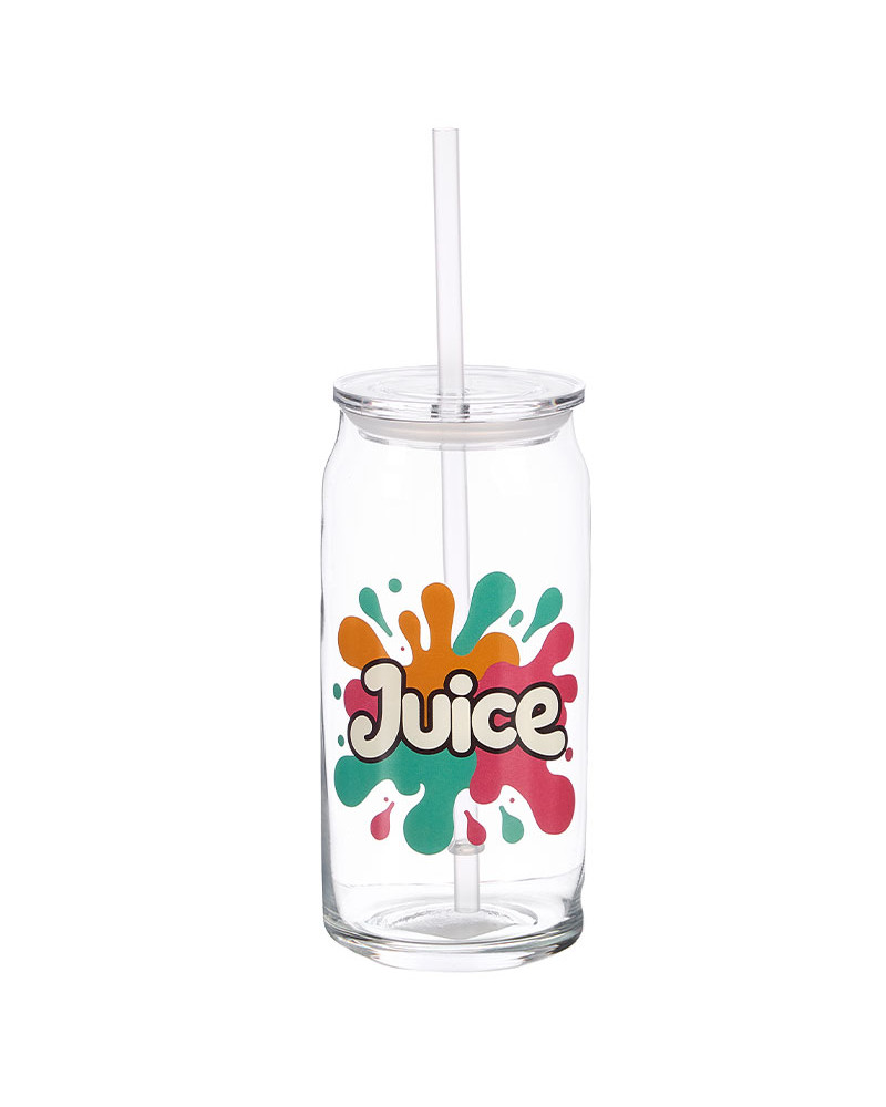 Vaso cristal con tapa y pajita Juice 600 ml