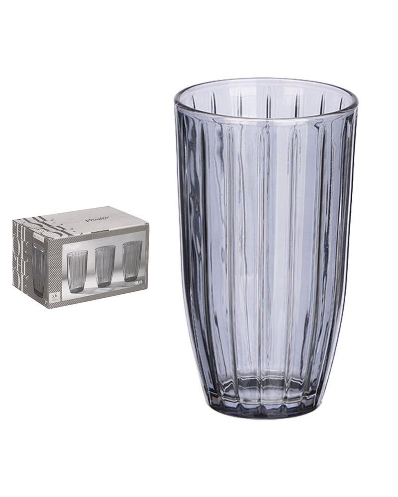 Juego 6 Vasos Refresco Rayas Cristal 440 Ml | Rufino Díaz