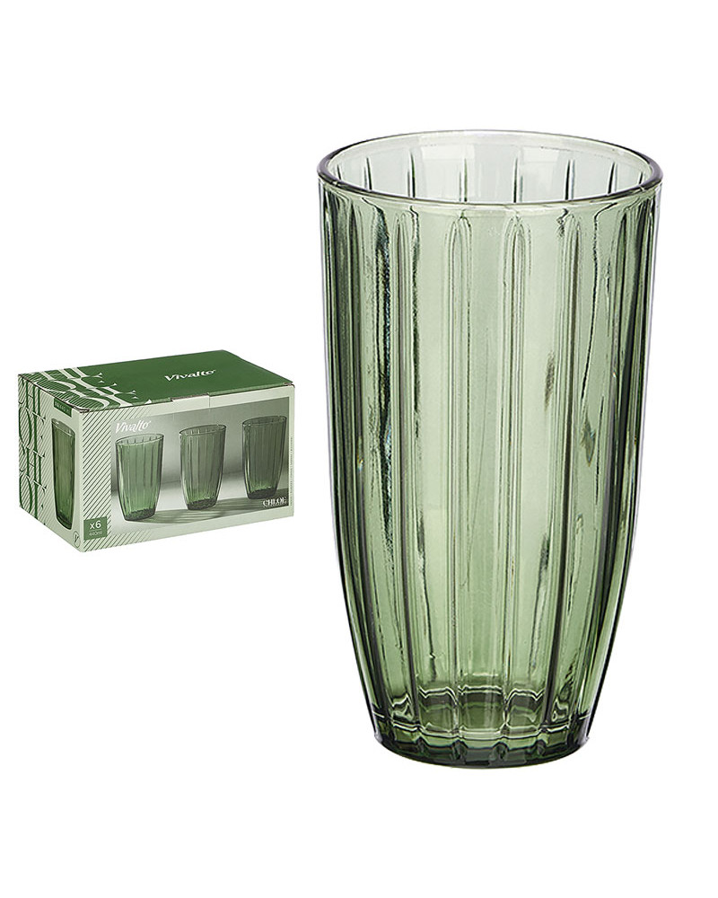 Juego 6 Vasos Refresco Rayas Cristal 440 Ml | Rufino Díaz