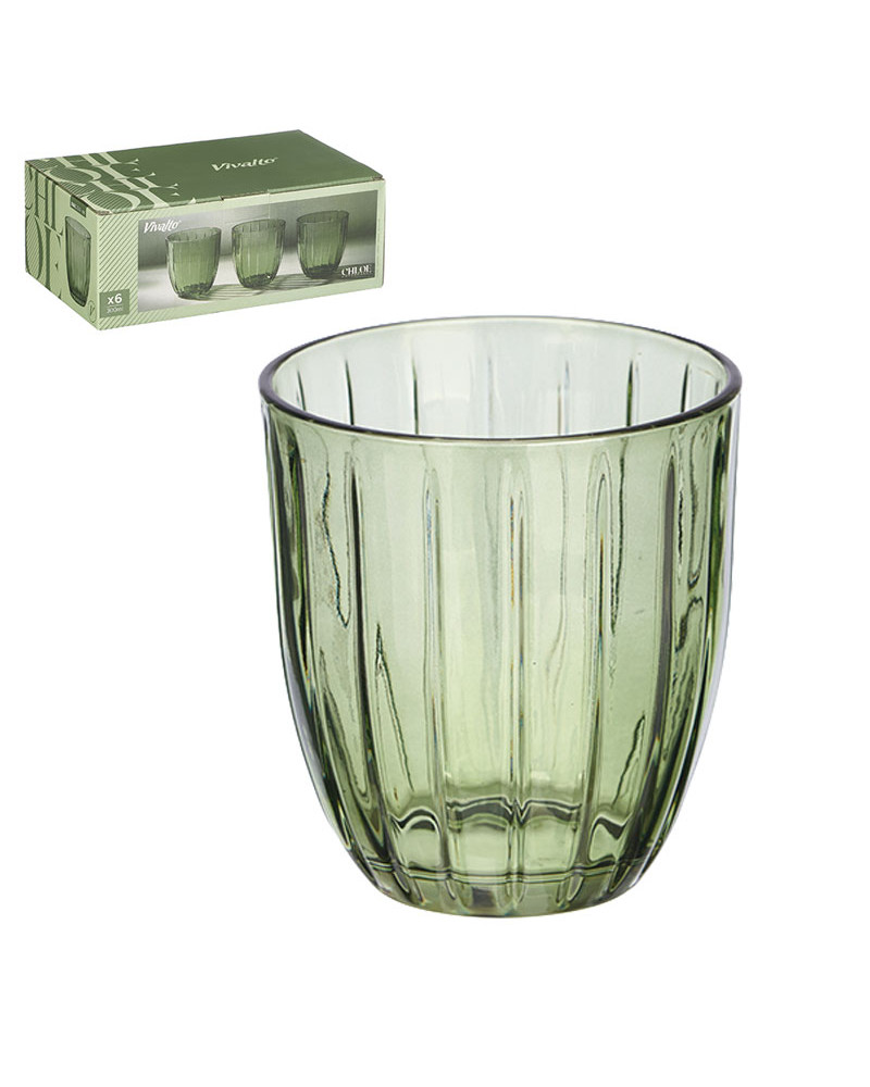 Juego 6 Vasos Agua Rayas Cristal 300 Ml | Rufino Díaz