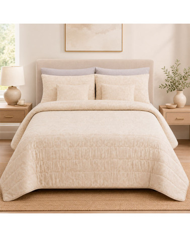 Colcha jacquard prelavada Alina beige + cojín | Rufino Díaz