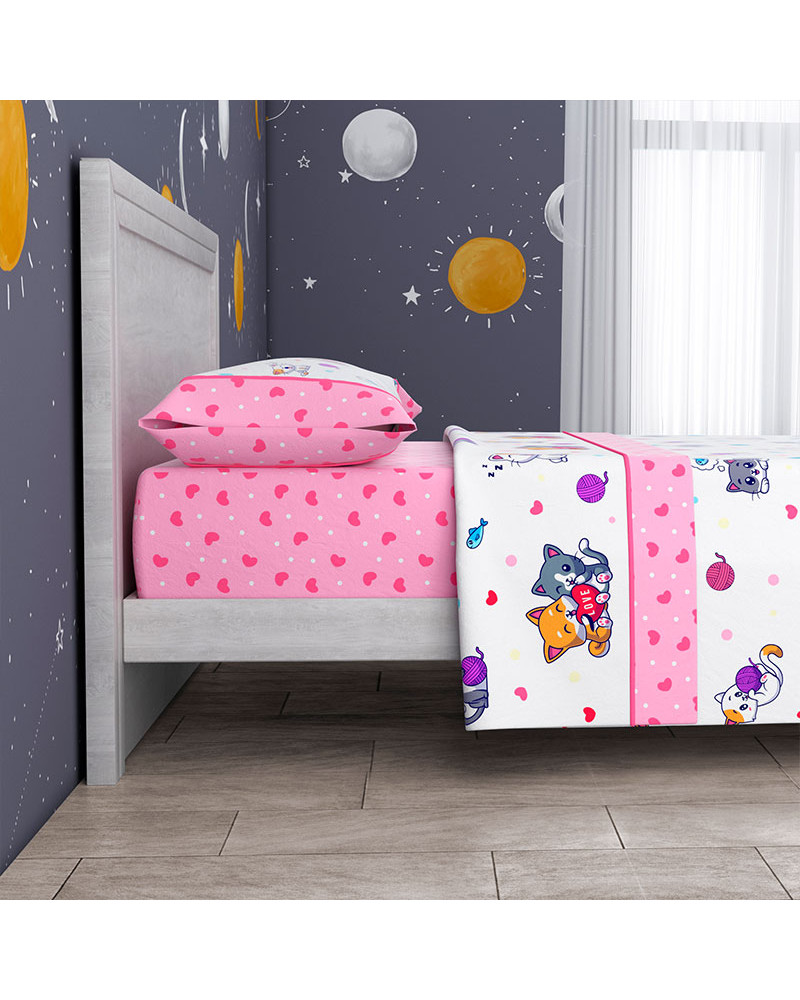 Juego Sábanas Infantil Verano 3 Piezas Gatitos de gran calidad