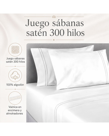 Juego sábanas satén 300 hilos vainica Esmeralda | Rufino Díaz