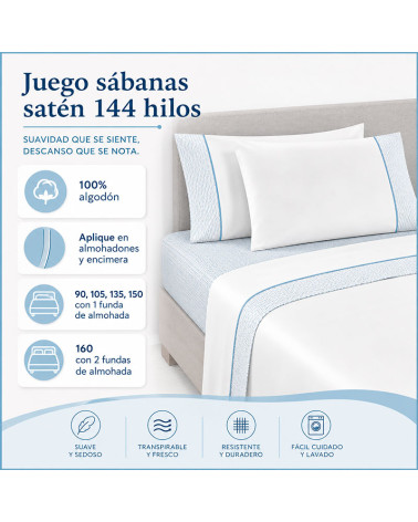 Juego sábanas Marta 100% algodón 144 hilos aplique | Rufino Díaz