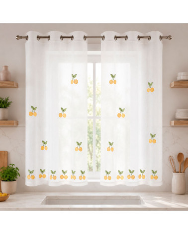 Cortina bordada Cherry ventana Pack 2 trabillas | Rufino Díaz