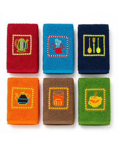 Pack 6 Paños Cocina Bordados 500gr/m² Rizo Algodón 50x50