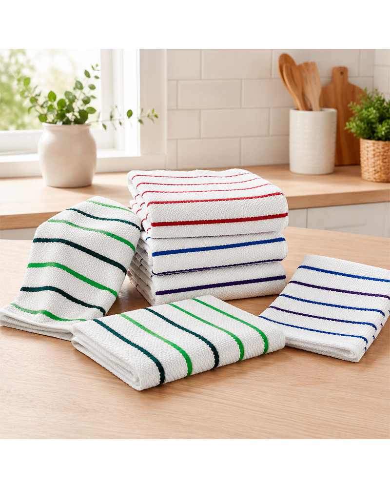 Pack 6 Paños Cocina Rayas 100% Algodón 60x40 cm
