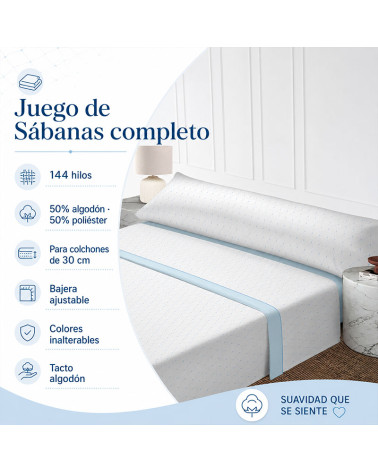 Juego Sábanas Cristal Azul 144 Hilos Algodón | RD Tiendas