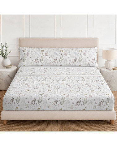 Juego Sábanas Juanito Gris Floral 144 Hilos | RD Tiendas