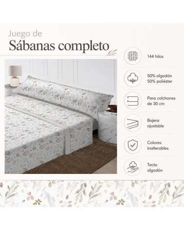 Juego Sábanas Juanito Gris Floral 144 Hilos | RD Tiendas