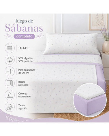 Sábanas Noah Lila 144 Hilos | Fondo Blanco con Bandas Lila