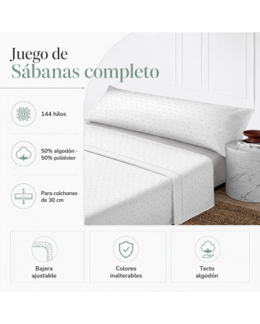 Sábanas Sueño Menta 144 Hilos | Fondo Blanco con Bandas Verde Menta