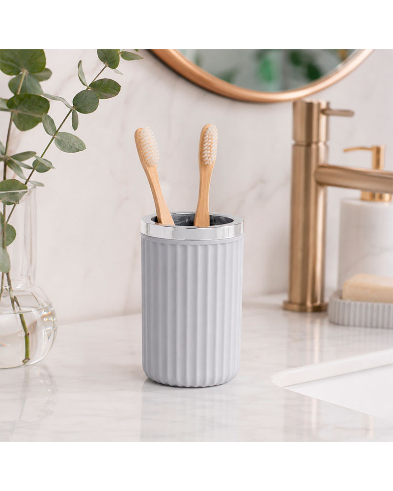 Vaso Multiusos Baño Acanalado Gris Borde Plateado | Rufino Díaz