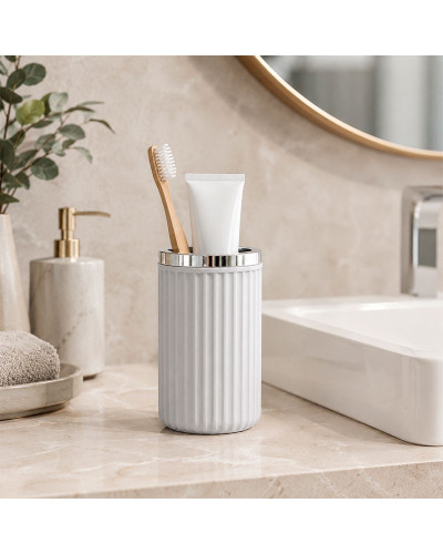 Vaso Multiusos Baño Acanalado Gris Borde Plateado | Rufino Díaz