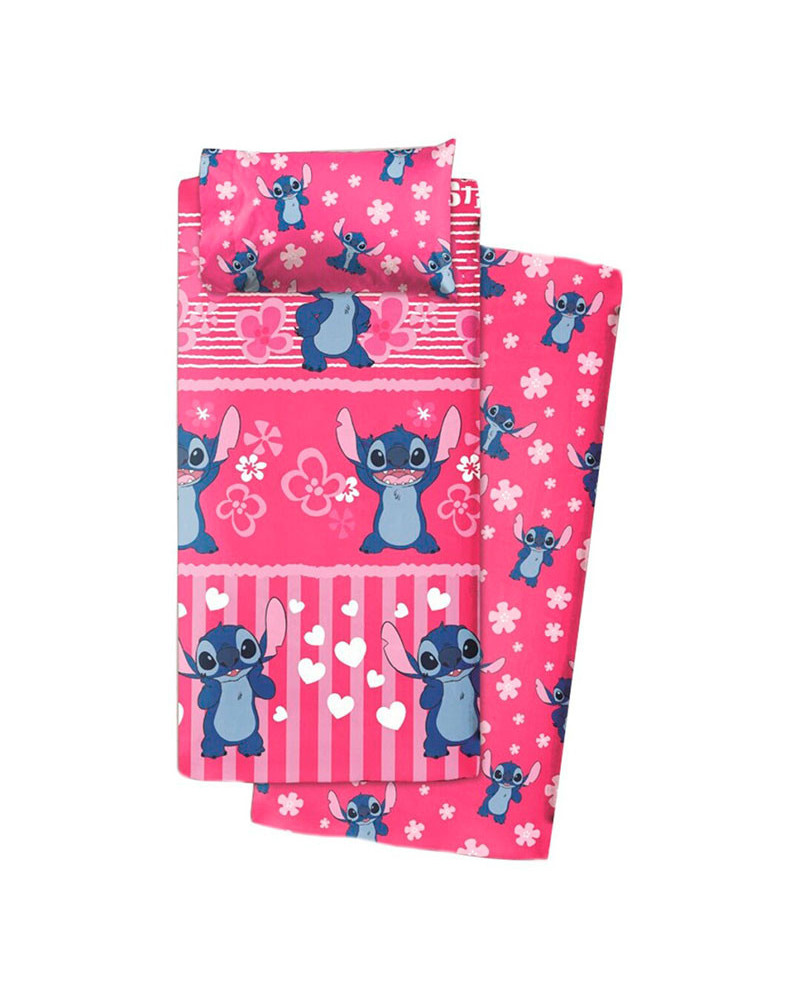 Juego Sábanas Lilo y Stitch Flores Rosa 100% Algodón