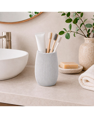Vaso Multiusos de Baño Poliresina Estriado Gris 11,5 cm