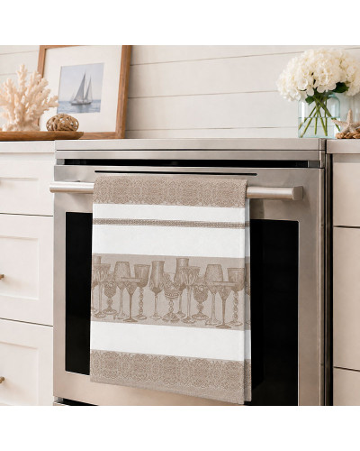 Paño de Cocina Algodón Estampado Copas Cristalería 50x70 cm