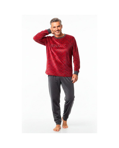 Pijama de Caballero Terciopelo Spandex Espiga Rojo y Gris