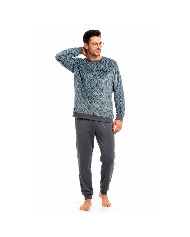 Pijama Caballero Terciopelo Spandex Gris Hasta Talla 4XL