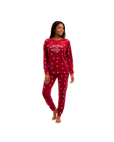 Pijama de Mujer Terciopelo Spandex Corazones Rojo