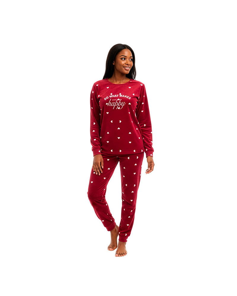 Pijama de Mujer Terciopelo Spandex Corazones Rojo