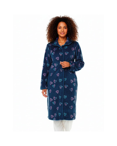 Bata Larga Coralina Mujer Corazones Azul Marino | Tallas hasta 4XL