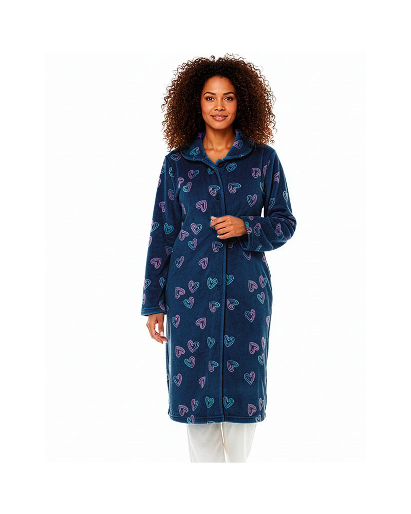Bata Larga Coralina Mujer Corazones Azul Marino | Tallas hasta 4XL