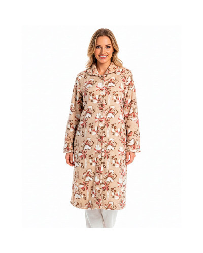 Bata Larga de Coralina Mujer Estampado Floral Beige