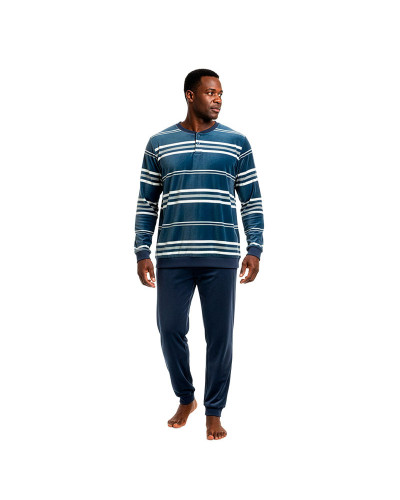 Pijama Caballero Terciopelo Spandex Rayas Azul y Blanco barato
