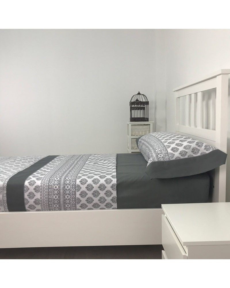 Juego Sábanas Aplique Liar 3 Ó 4 piezas Color Gris Medidas Cama 90 cm